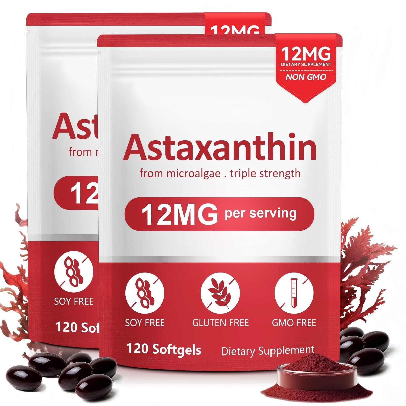 VOFANK Astaxanthin 12mg, Premium Astaxanthin Supplements with Antioxidant Activity, Supports Eye, Joint, Immune, Skin Health, Internal Circulation, Non-GMO & No Gluten 240 Softgels 2 Pack(240 Softgels)