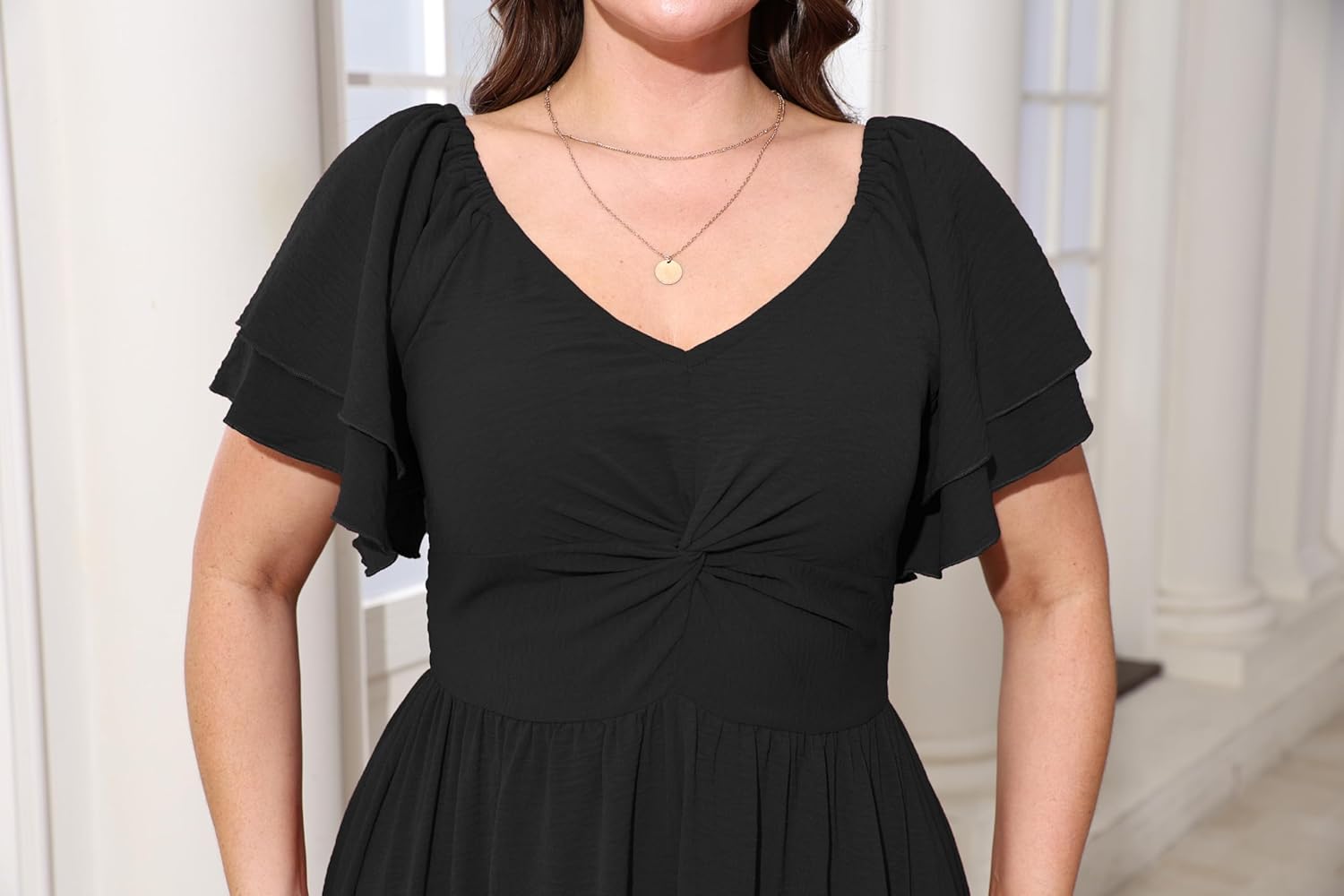 Women's Plus Size Long Dress Sweetheart Neckline Wedding Guest Cocktail Dresses Ruffle Short Sleeve Party Dress - Image 5
