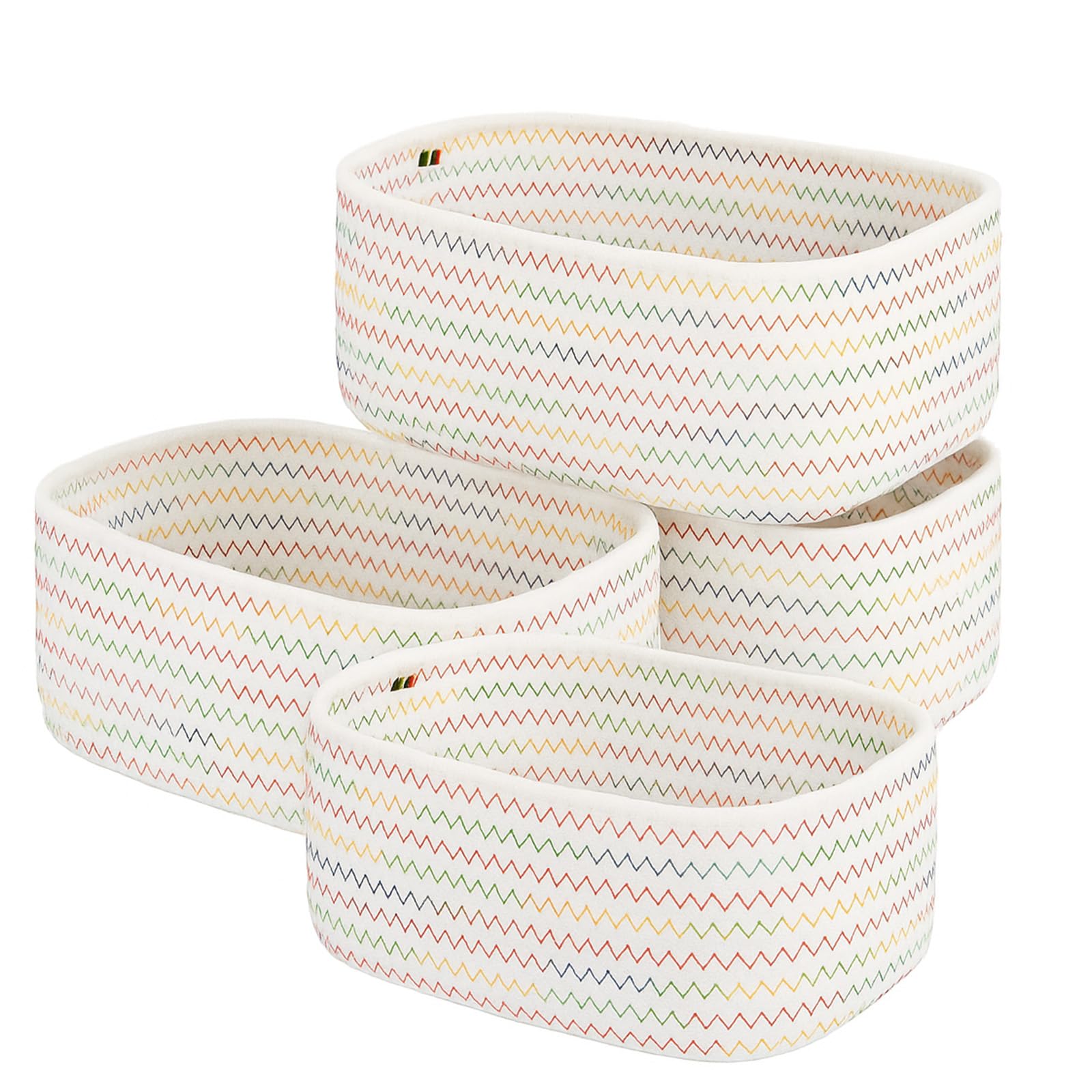 SUNNYNEST Storage Basket 3 Packs Small Woven Rope Baskets 25x22x13.5cm Woven Organizers for Books, Toys, or Decorative Organizer Cube Decorative Box (White(4 PACKS）)