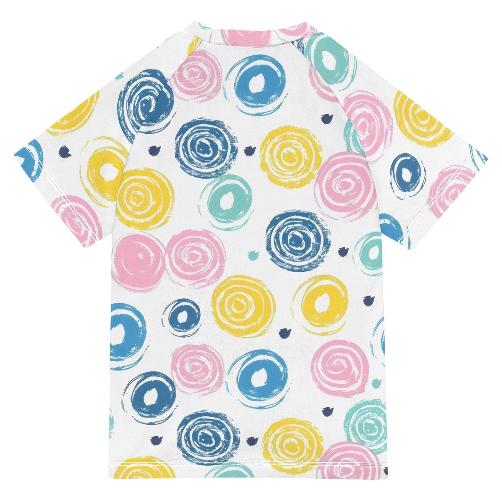 ALAZA Kids Rash Guard Boys Toddler Swim Shirts Short Sleeve Whirl Circle Colorful UPF 50+ 3T