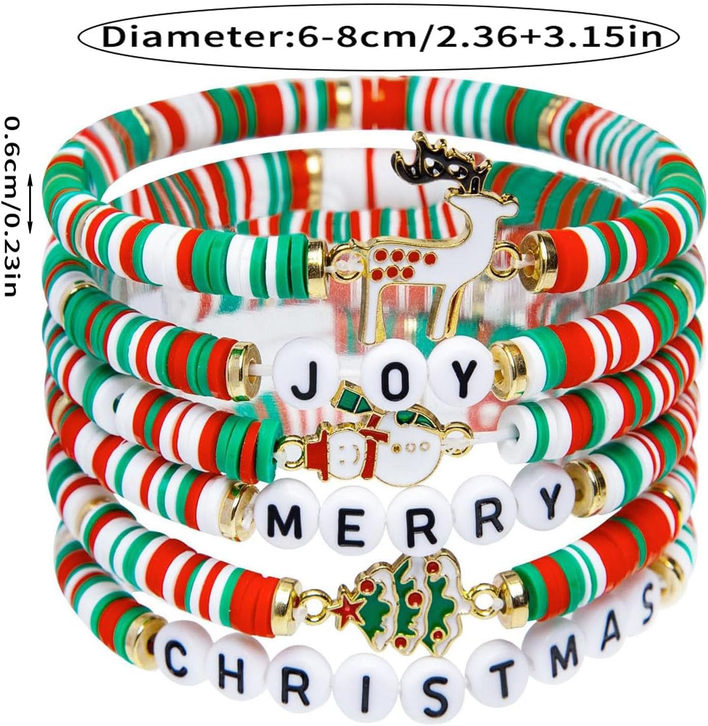 Soohat 6 Pack Christmas Bracelets Clay Beaded Bracelets Stackable Xmas Stretch Friendship Bracelets for Women & Teens - Perfect Christmas Gifts - Image 2