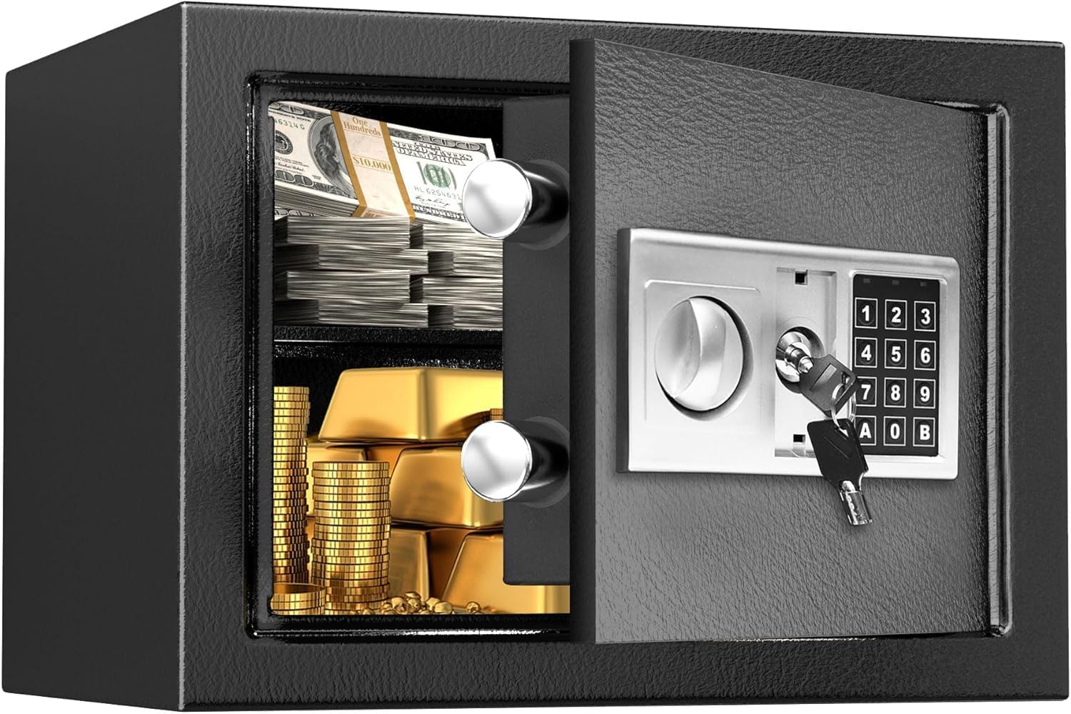 SINZUX Coffre-fort et coffre-fort, dépôt d'argent et espèces, coffre-fort de sécurité avec clavier numérique et 2 clés, ancrage mural ou d'armoire pour bureau, bijoux, médicaments