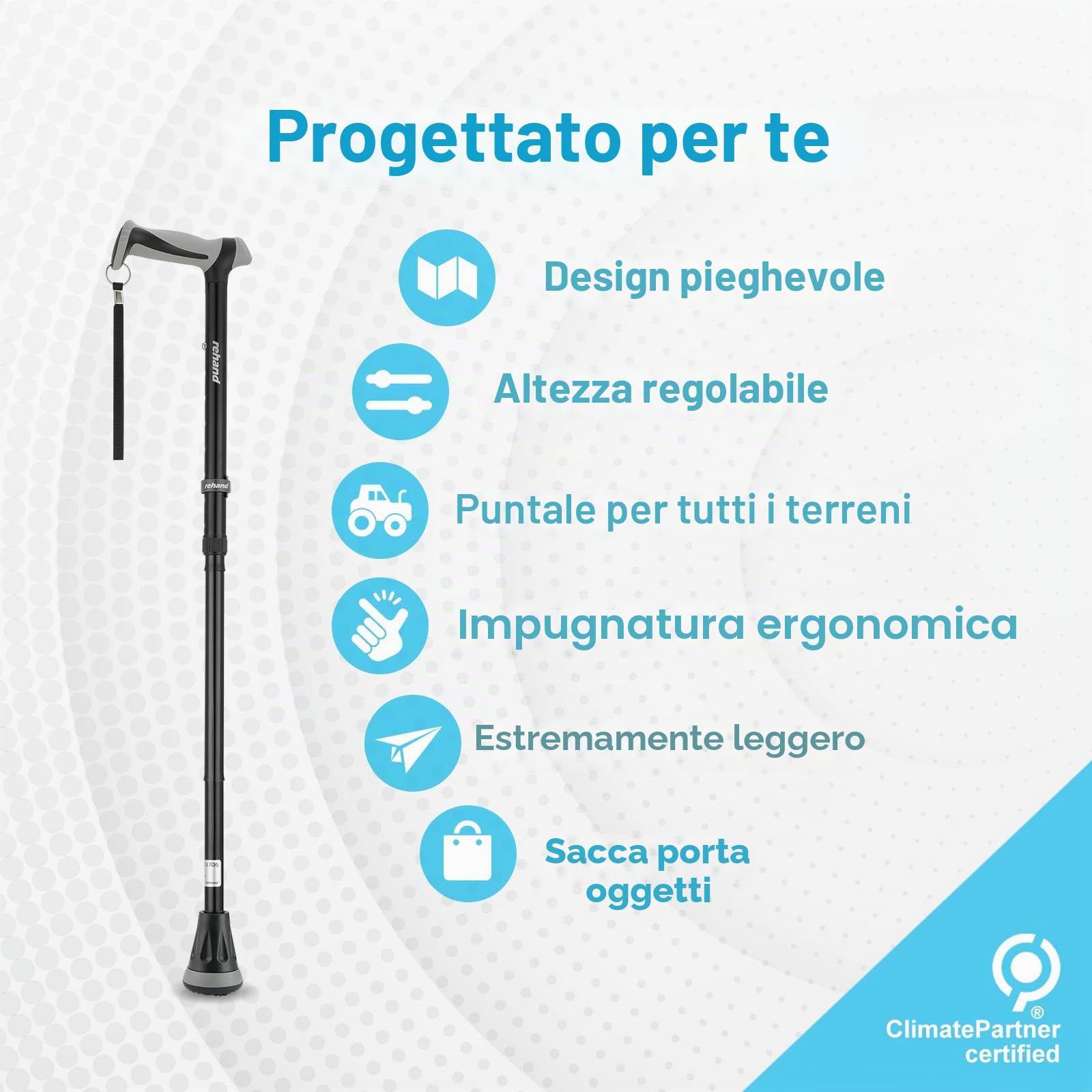 Bastone Pieghevole per Camminate Tutti i Terreni, Punta Pivot e Ausilio per la Mobilità Robusto, Bastone da Passeggio Pieghevole per Anziani e Adulti