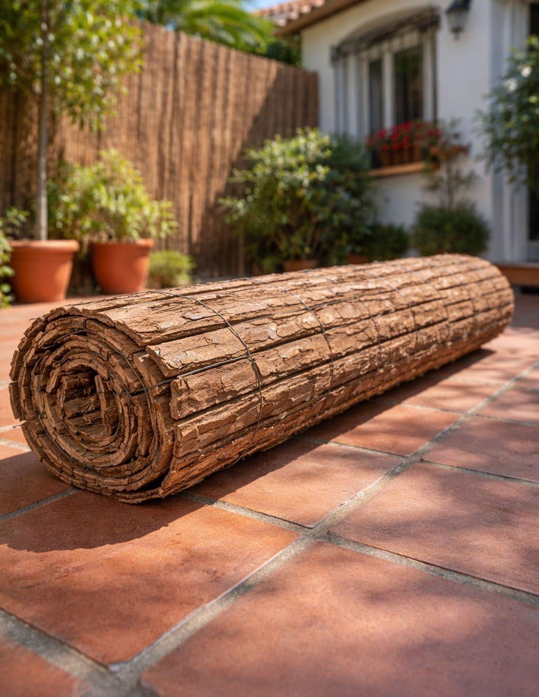 JARDIN202 – Cerramiento Corteza de Pino Natural | Cerramiento Rústico de Pino Alta Resistencia, Ocultacion y Privacidad para Jardin, Vallas, Terrazas y Balcones | Rollo: 1'50 x 5 metros