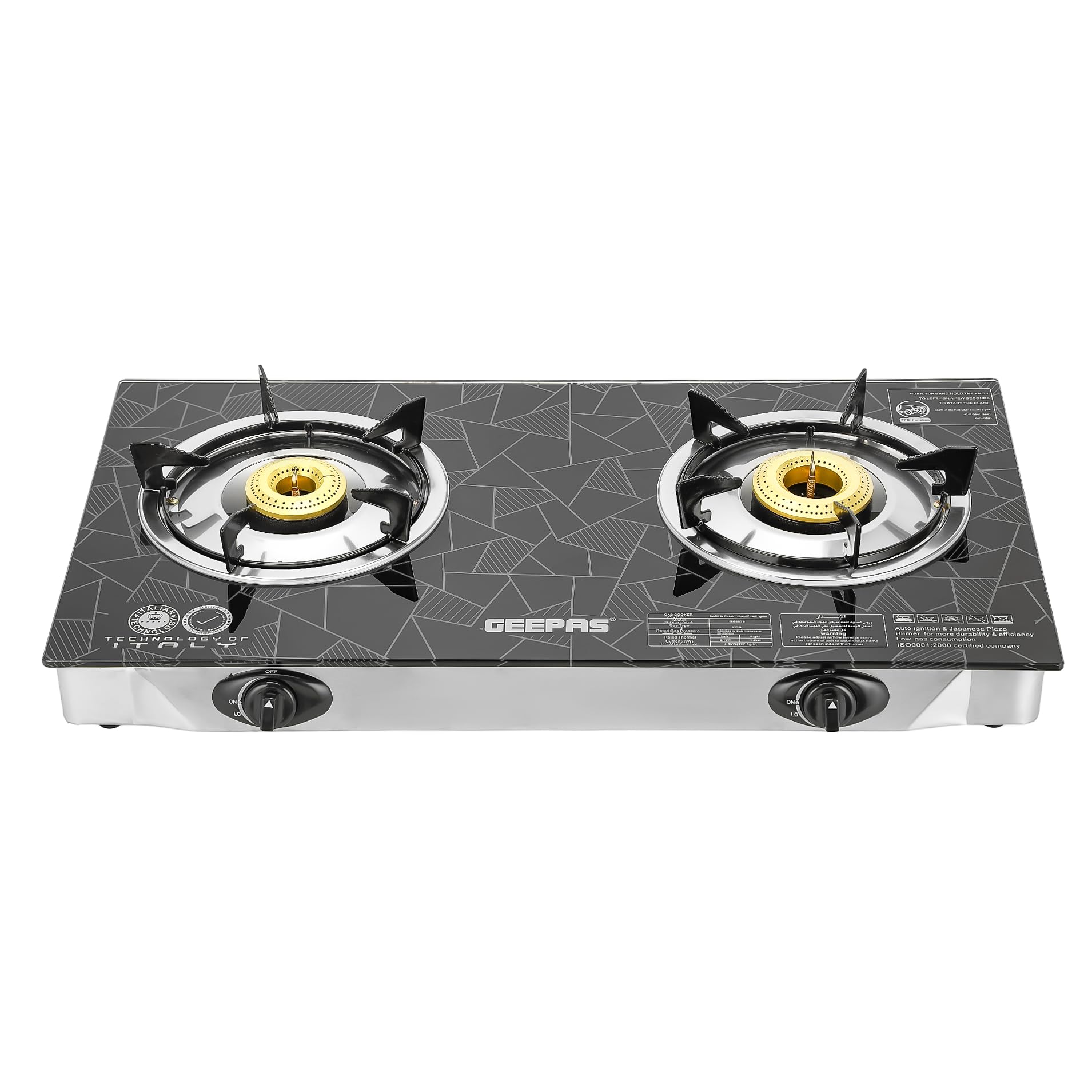 GADORO  高鍋2Days Lサイズ Geepas GK6879 2-Burner Gas Hob 70 mm & 90 mm - Tempered