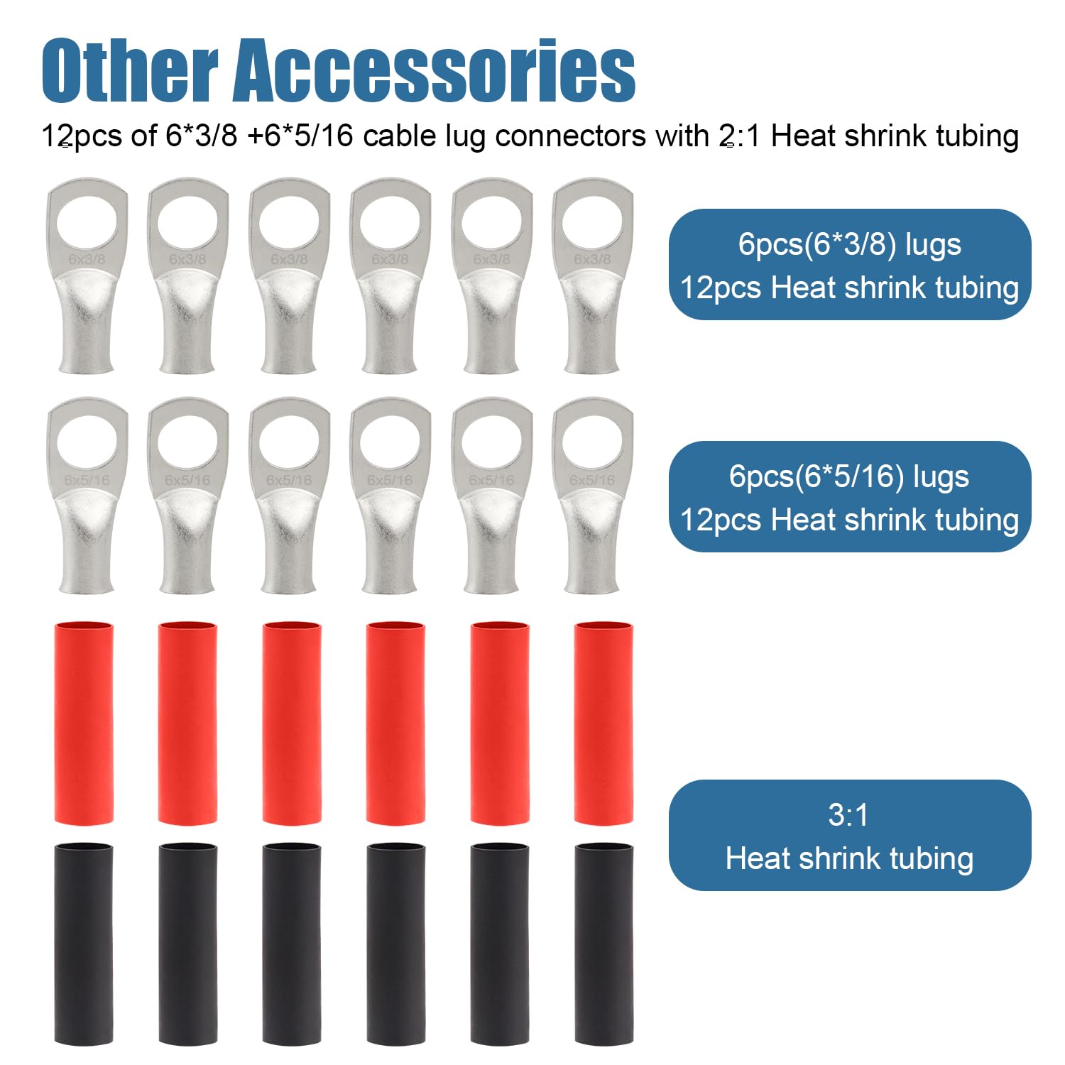 Câble d'alimentation de batterie 6 AWG – Rouge 1,5 m + 1,5 m noir – Câble de soudure flexible de calibre 6 – Fil de cuivre OFC avec cosses et tube thermorétractable pour automobile, batterie, onduleur