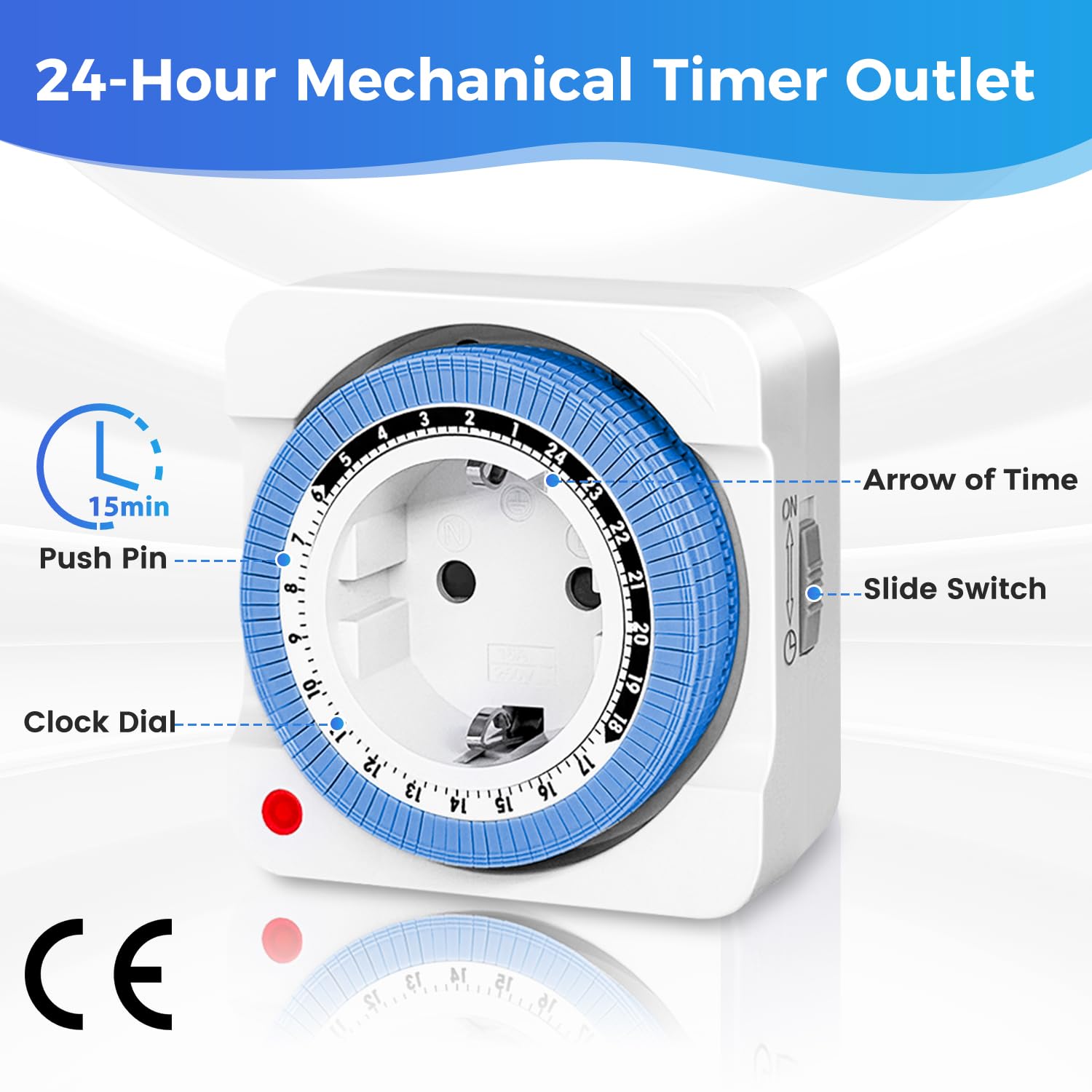 Enchufe con temporizador mecánico, programa de 24 horas para interiores, 96 segmentos, 15 min, temporizador de intervalo de conmutación, ciclo diario de encendido/apagado, para luces, lámparas (4