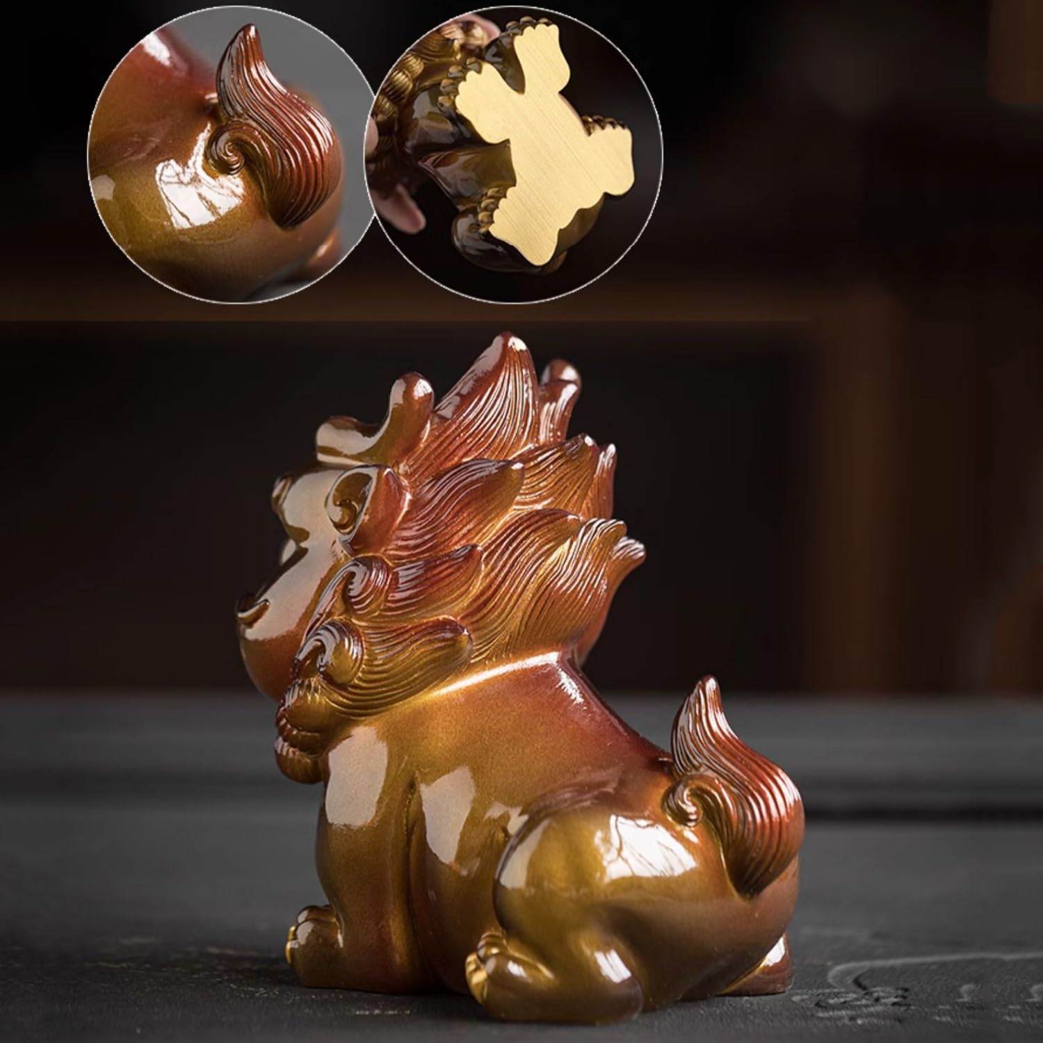 Herbata Pet Ornament Kolekcja Chińskiej Rzeźb Feng Żywica Mityczne Dzikie Zwierzę Kolor Zmieniający Akcesoria Do Zestawu Herbaty, Statuetka Biurko Herbata Ozdoba Dla Miłośników Herbaty Prezenty Do Her