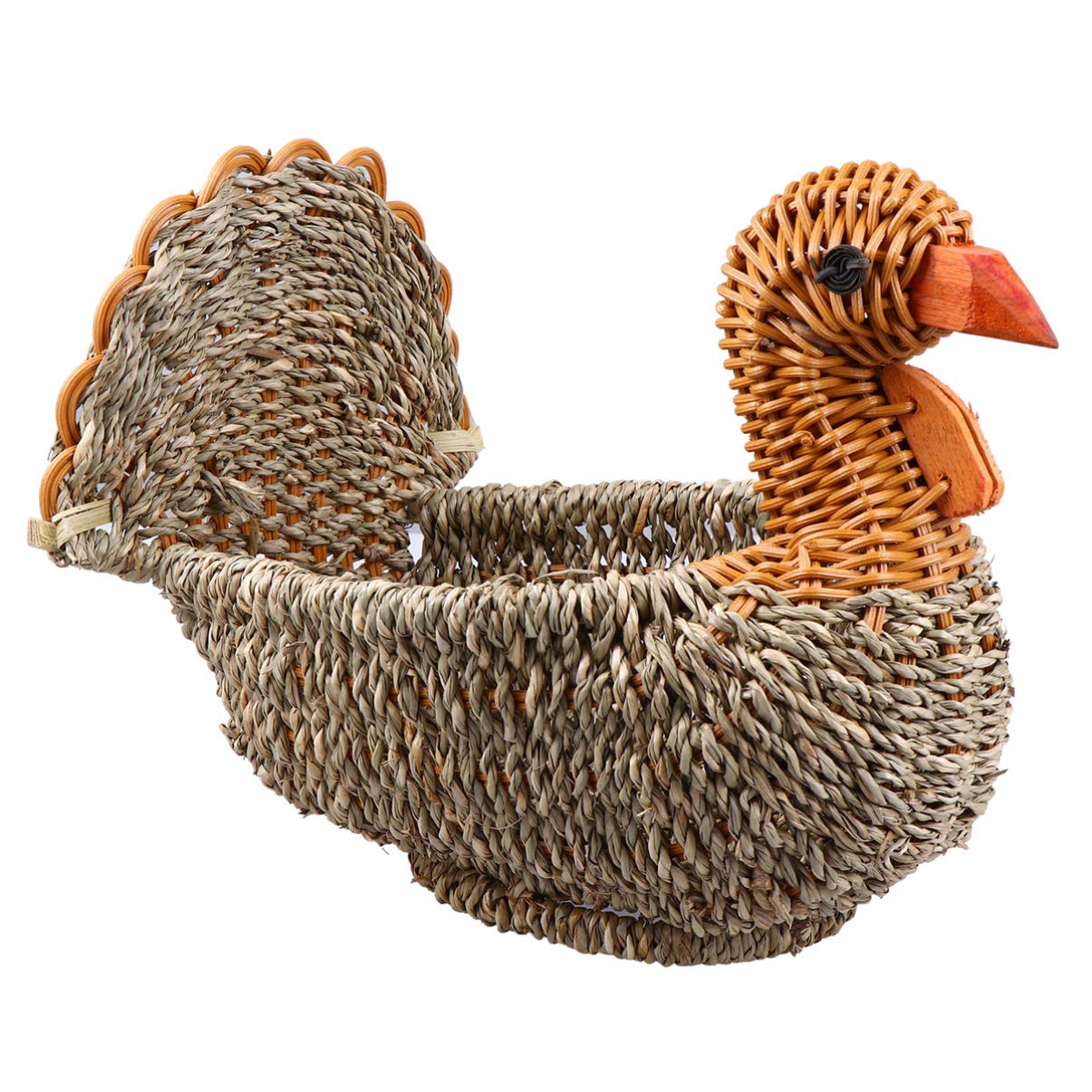 VICASKY Rattan Woven Fruit Basket Straw Turkey Shape Bread Serving Basket Wicker Decorative Bowl Food Serving Basket Sundries Container for Home Kitchen Light Grey