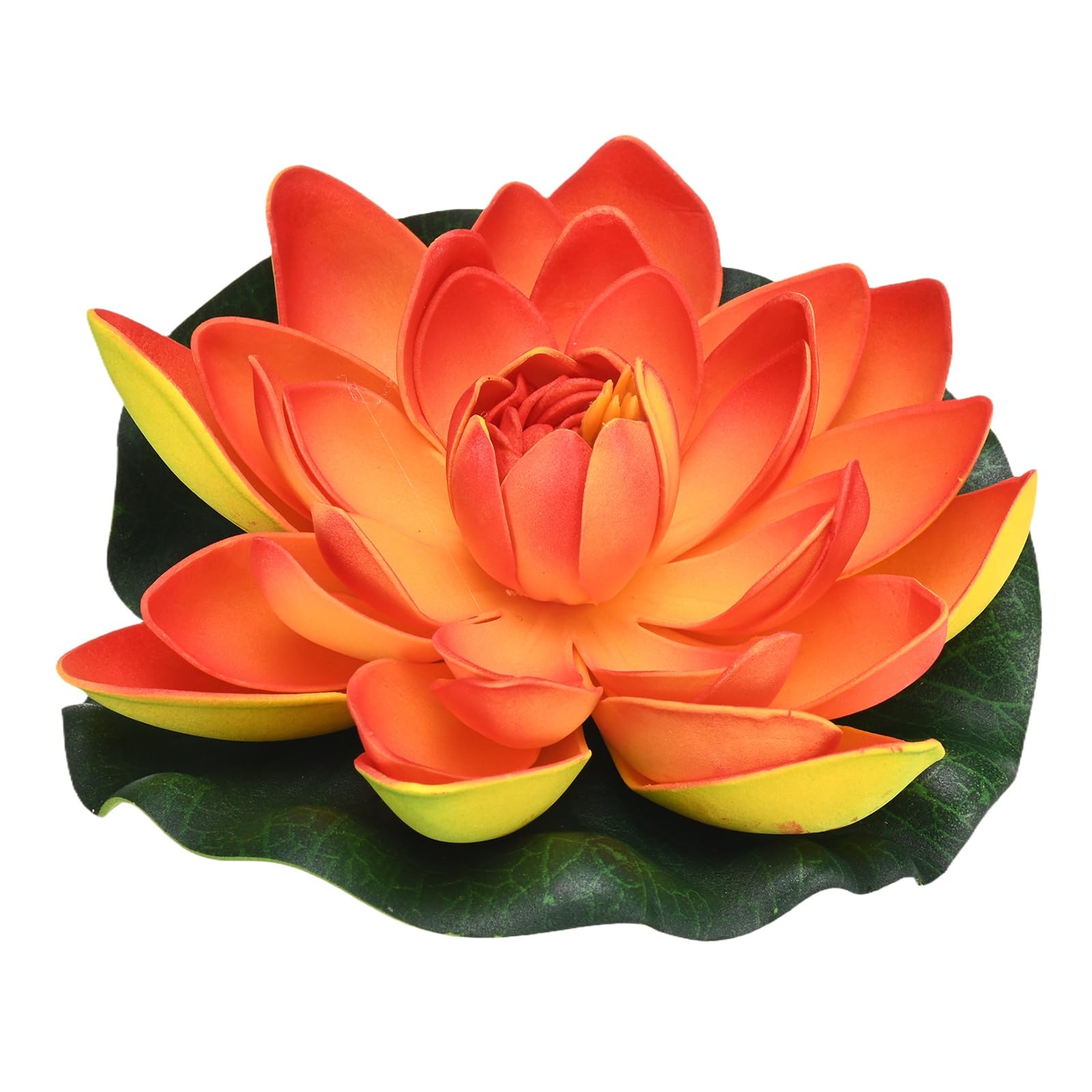 M METERXITY 1-Set Artificial Floating Foam Lotus Flower with Water Lily Pad, 7 Inch Fake Lotus Flowers Water Lilies for Pool/Fountain/Garden Decor, Pond Plants Ornaments [Orange]