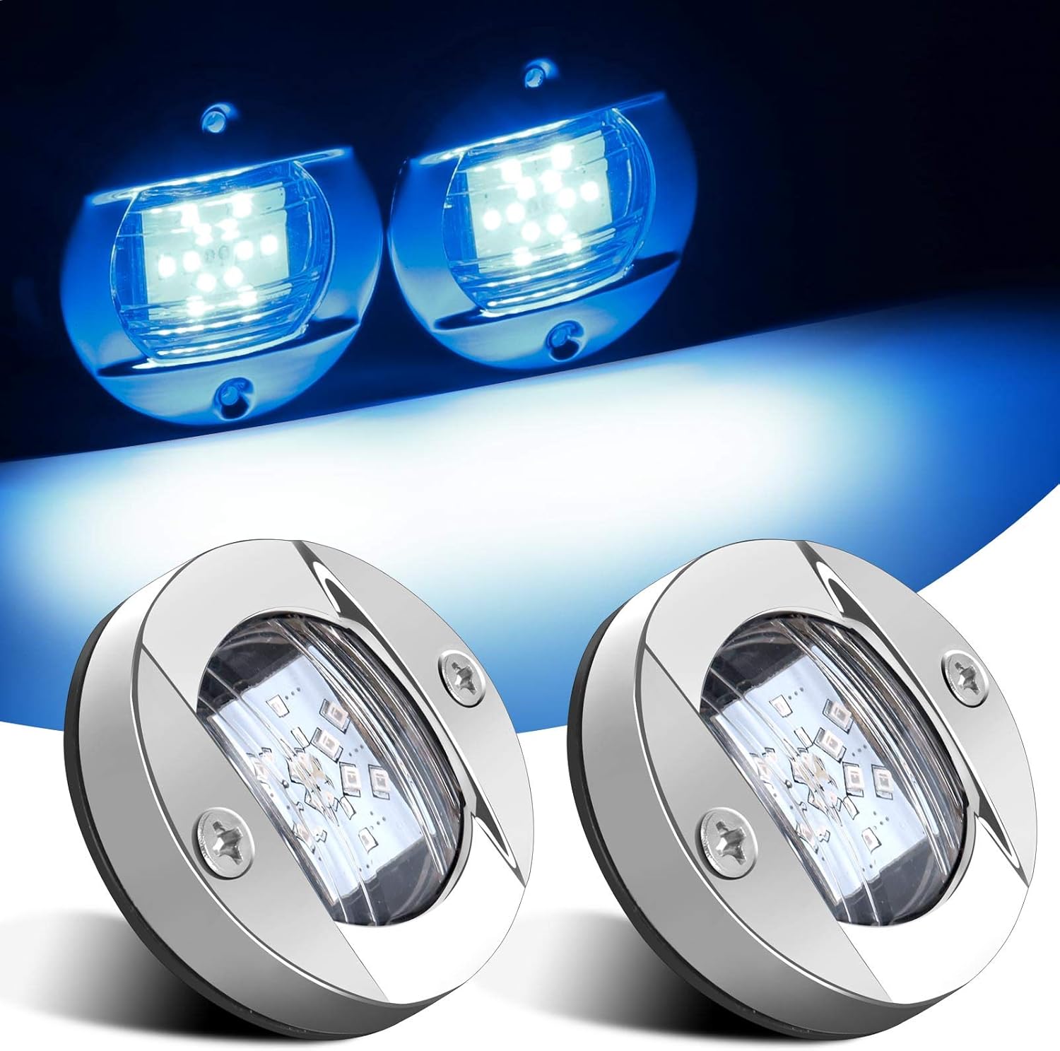 Kawell 2pcs Waterproof Boat Transom Light Underwater Yacht Light Round Boat LED Lights Interior Yacht Deck light Stainless Steel Yacht LED Pontoon Light Boat Navigation Light