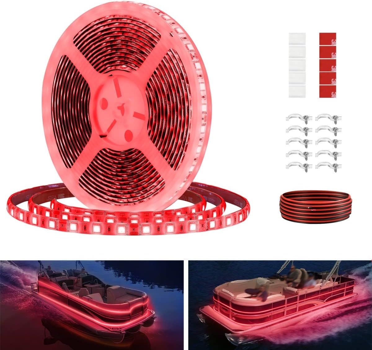 Boat Strip Lights Waterproof 50FT, 12v RGB Marine Pontoon Boat Lights, Boats Interior Deck Cabin Light, Night Fishing Lighting for Jon Bass, Yacht, Kayak, RV