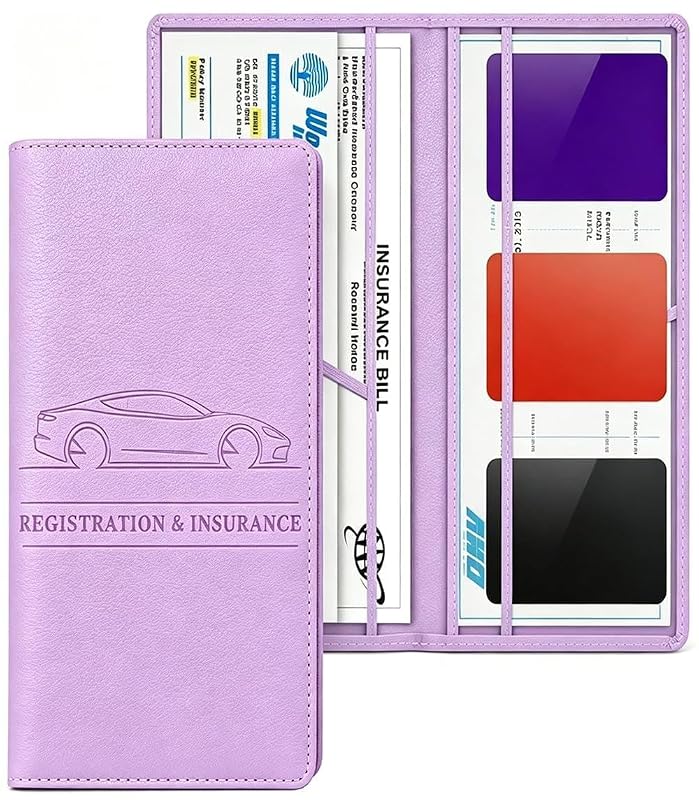 Organizador de Documentos para Carro em Couro Sintético com Fecho Magnético Oculto Roxo Nysivy, 6 Compartimentos, 1 unidade