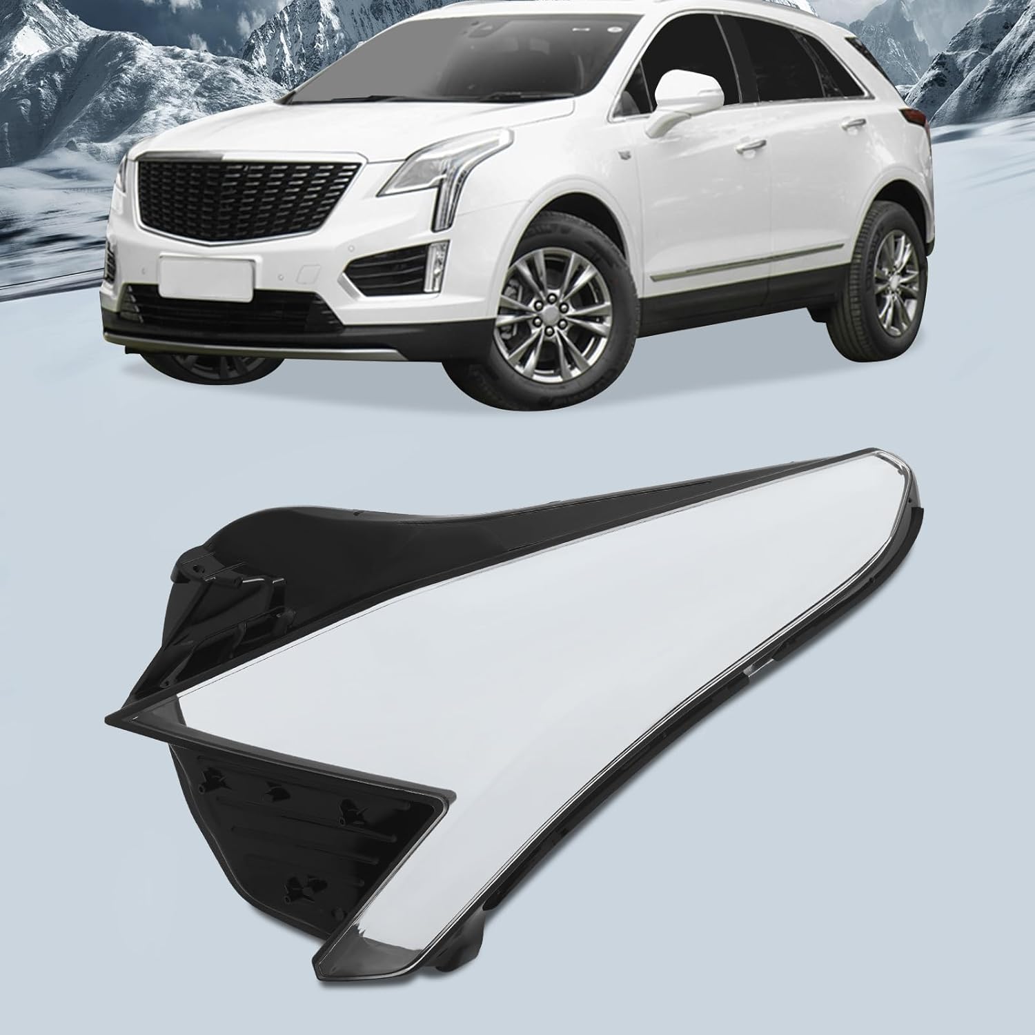 Headlight Headlamp Lampshade Lens Cover for 2016-2020 for Cadillac XT5,Right/Left Headlight Lens Pair Cover With High Light Transmission,Direct Replacement Black Clear Lens Cover (Left side)
