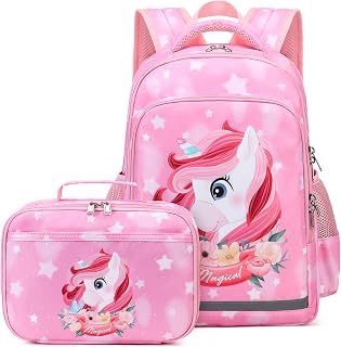 Unicorn Kids Backpacks for Girls School Bookbags Set with Lunch Tote Bag Lightweight Preschool Kindergarten Elementary School Backpacks