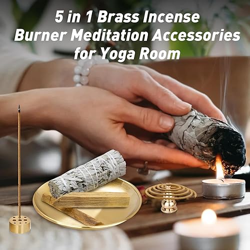 Miniatura 5 de Soporte para incienso de 5.5 pulgadas, quemador de incienso 5 en 1, soporte de Palo Santo, soporte de salvia, soporte de incienso para palosbobinas