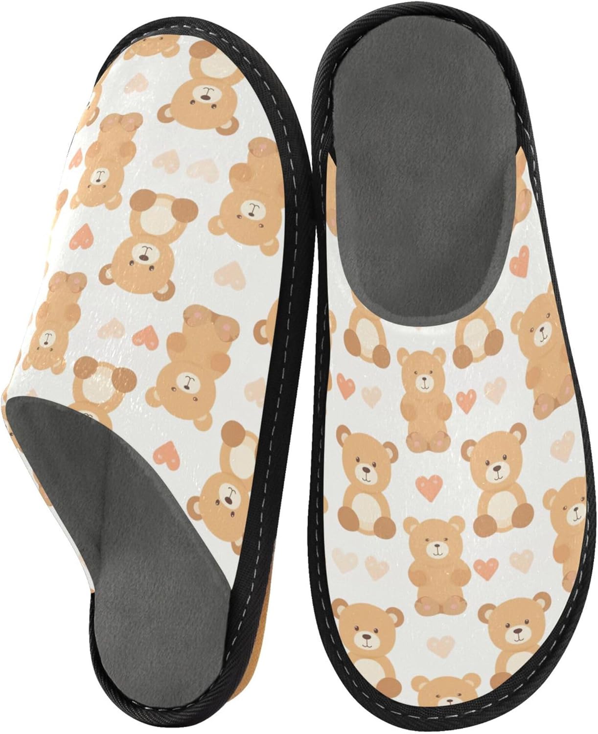 Cute Bear Heart House Slippers – Cozy Fuzzy Slippers for Guests, Washable & Disposable, Perfect for Shoeless Home, Spa & Hotel Use A112978