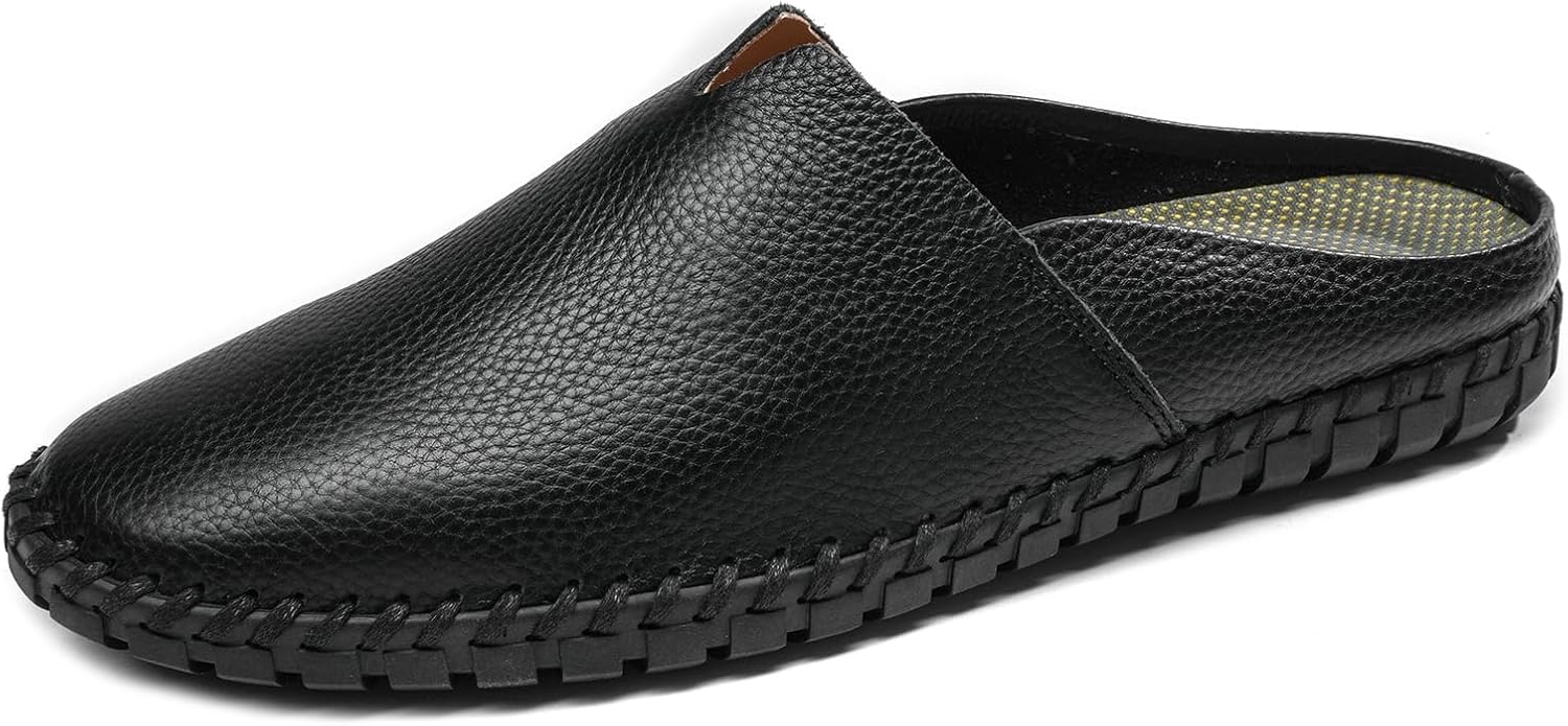 Men’s Slip-On Loafers Mules Clog Handmade Leather Slippers Hand Stitched no-Heel Casual Shoes for Men Breathable Comfortable Soft - Image 7