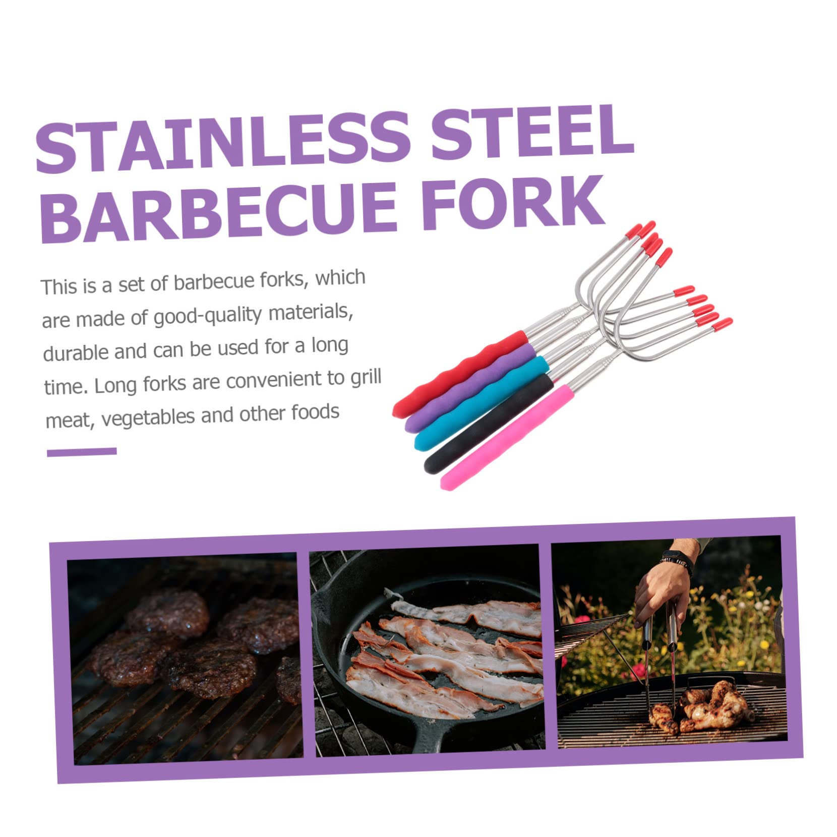 ifundom 5Pcs Telescopic Stainless Steel Bbq Forks Non Slip Grilling Forks for Camping Outdoor Cooking and Barbecue Gatherings Durable Rustproof Easy to Store Housewarming present
