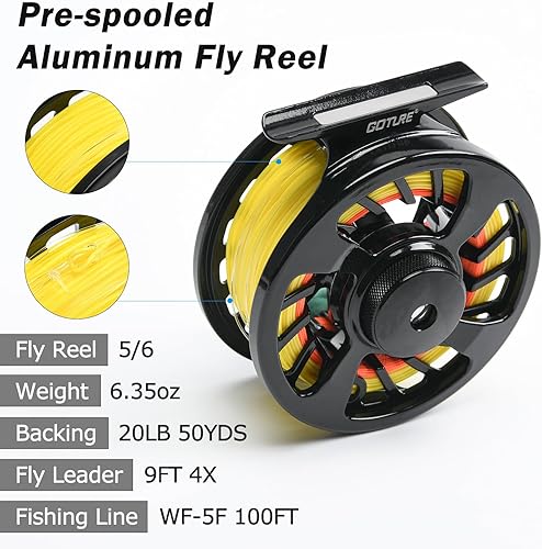 Miniatura 3 de Goture Combo de caña de pescar con mosca y carrete de 8 secciones, caña de pescar con mosca, 6080 moscas de pesca, carrete de aluminio para moscas