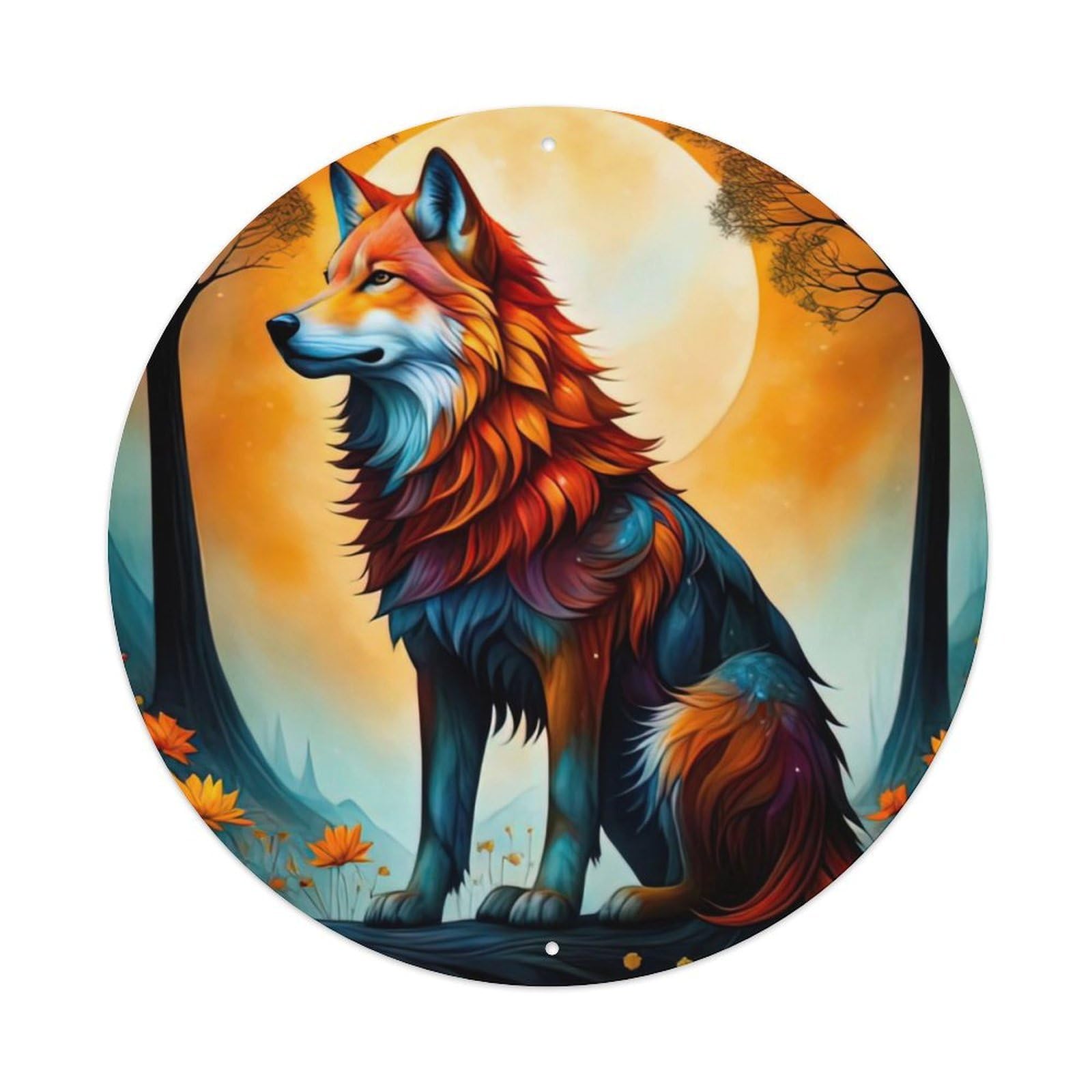 Animal Artwork Wolf Under The Moonlight Vintage Metal Tin Sign Plaque Wall Decor for Cafe, Club Bar, Office, Garden Metal Poster 8x8Inch