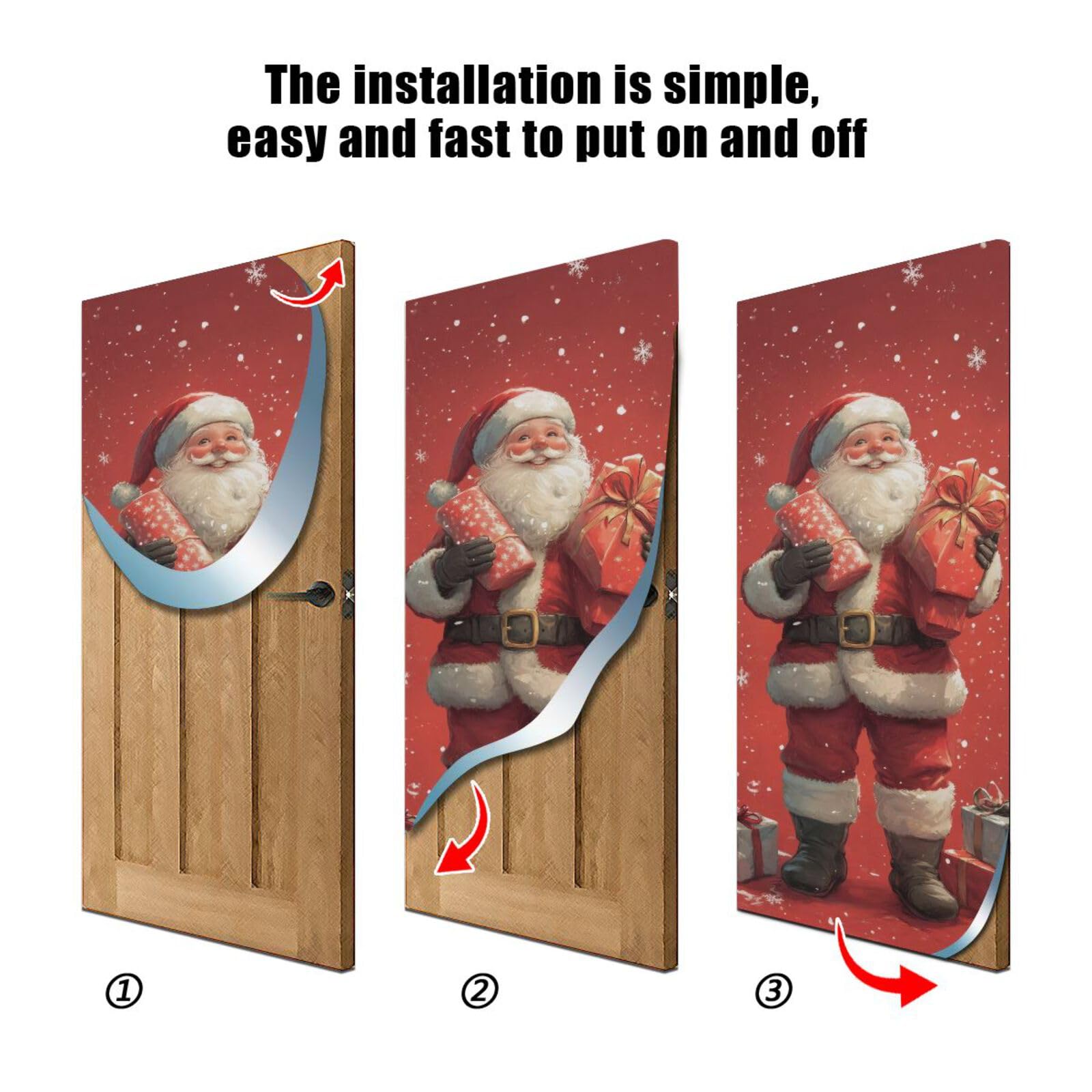 FLildon Christmas Santa Claus Smiling Door Cover Decoration, Party Accessory Porch Decor for Festive Ornament Room Door Covers 36 x 98 Inch