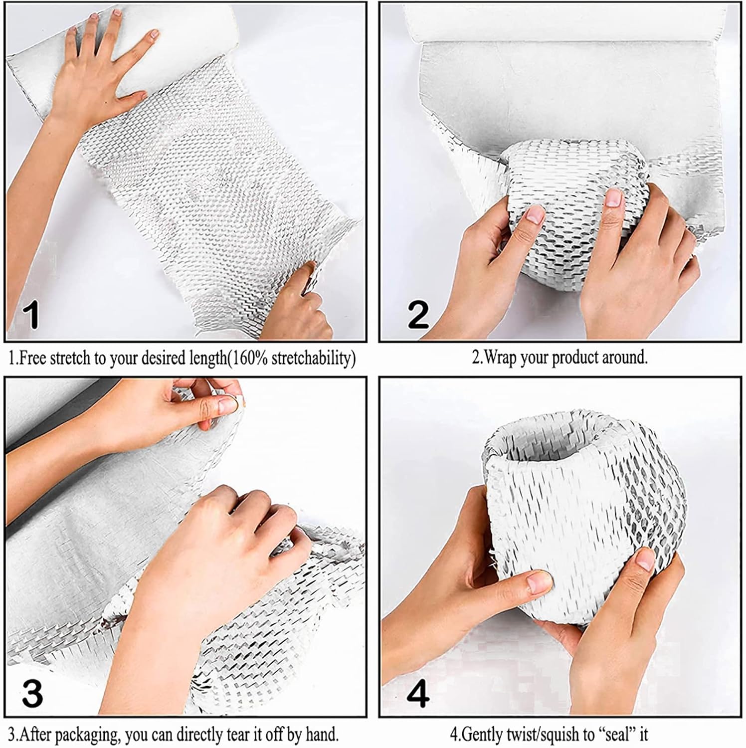 onesimcr White Honeycomb Wrapping Paper Wrap 15"x131' Sustainable Alternative to Bubble Wrap for Moving/Transporting/Packaging Rolls with 20 Fragile Stickers Biodegradable and Fully Recyclable…