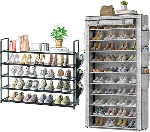OYREL Zapatero largo de 5 niveles y 10 niveles altos a prueba de polvo para armario, entrada, gran capacidad