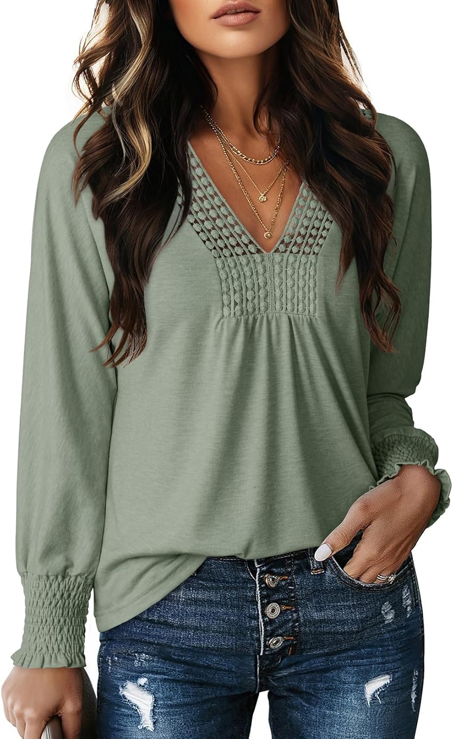 Dokotoo Women's Casual V Neck Long Sleeve Shirts Loose Tunic Tops Business Tee Blouses