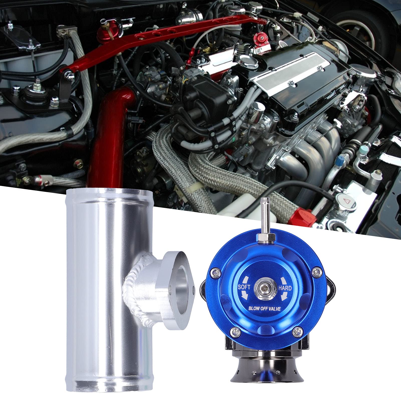 Válvula de Descarga Turbo para Coche, BOV de Aluminio Anodizado Azul con Brida de 2.5 Pulgadas y Soporte, para Aumentar la Respuesta del Turbo y Sonido Deportivo en Motores