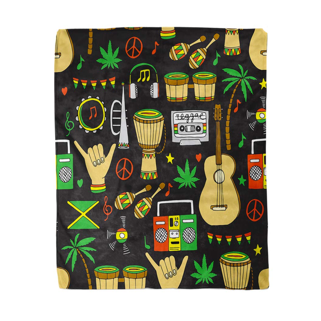 Topyee Color 3 150X200 Cm Throw Blanket Colorful Jamaican Rasta Pattern Reggae Abstract Caribbean Color Music Warm Cozy Print Flannel Home Decor Comfortable Blanket For Couch Sofa Bed