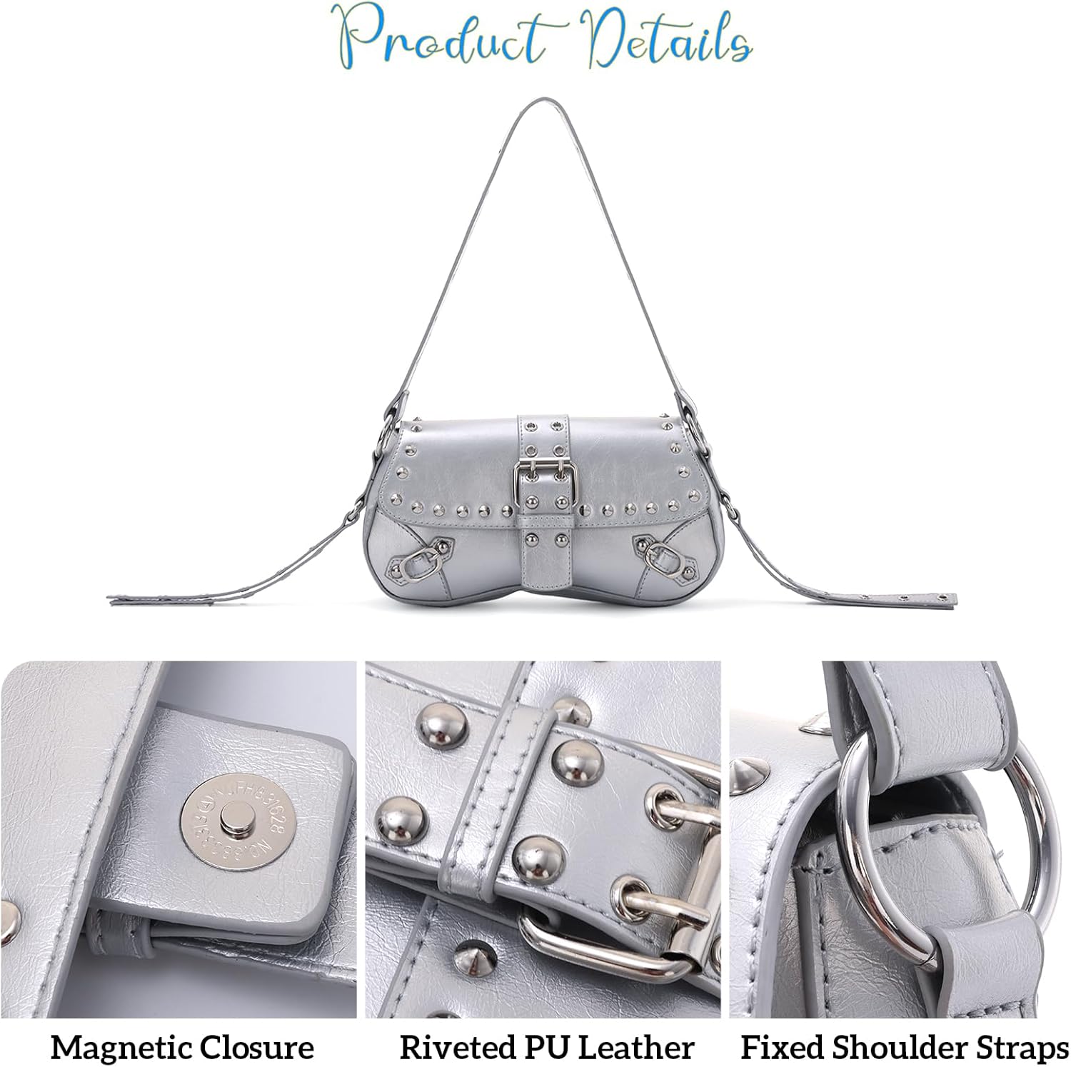Fecialy Women's Y2k Shoulder Bag Handbag Studded Punk Rivet Purse Goth Trendy Leather Bags