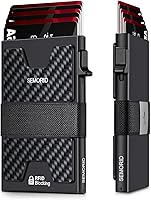 Vista 91 de Cartera delgada de aluminio para hombre, placa trasera expandible duradera, bloqueo RFID, billetera desplegable de metal minimalista, con capacidad