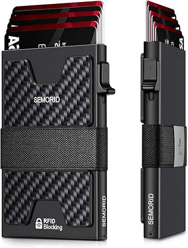 Miniatura 91 de Cartera delgada de aluminio para hombre, placa trasera expandible duradera, bloqueo RFID, billetera desplegable de metal minimalista, con capacidad