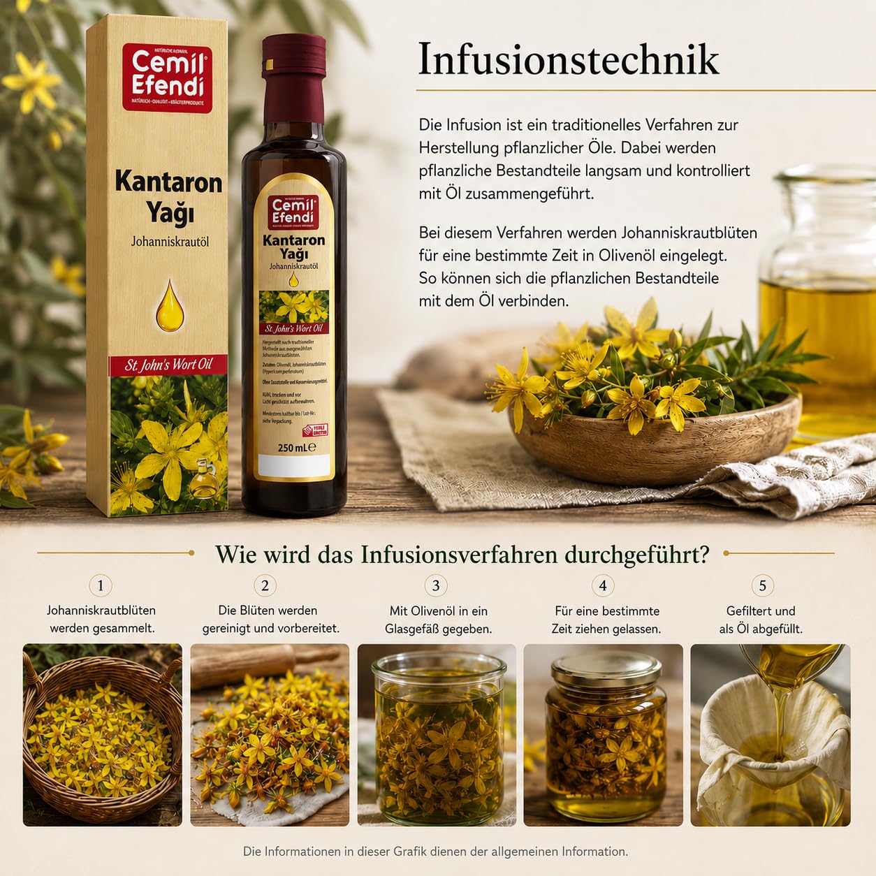 Johanniskrautöl, Mazerat in Olivenöl aus frischen Johanniskrautblüten