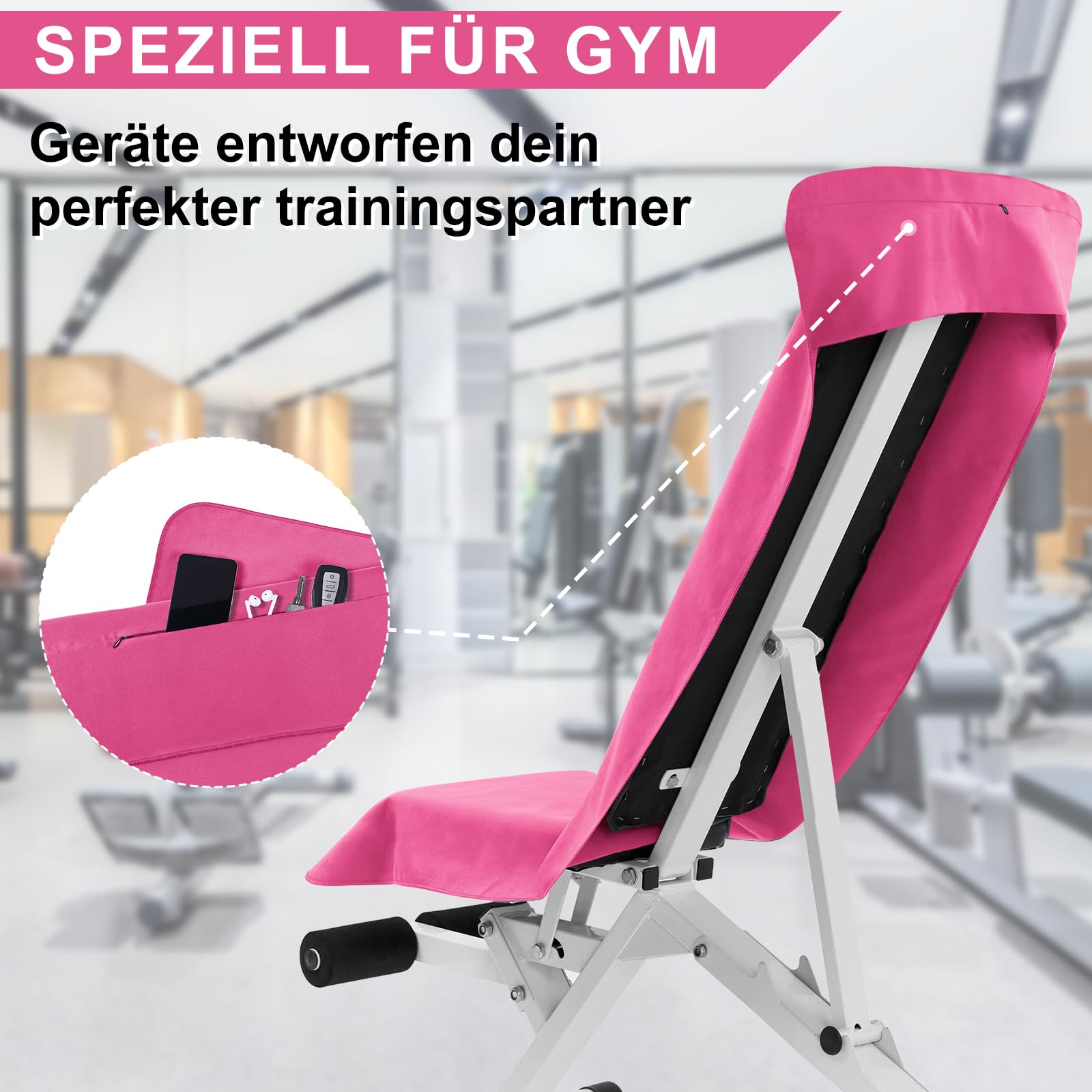 Pameil Asciugamano Microfibra, 120x50cm Asciugamano Palestra, Leggero & Assorbente Telo Palestra Microfibra Con Tasca Con Cerniera per Viaggi, Spiaggia, Yoga, Sauna