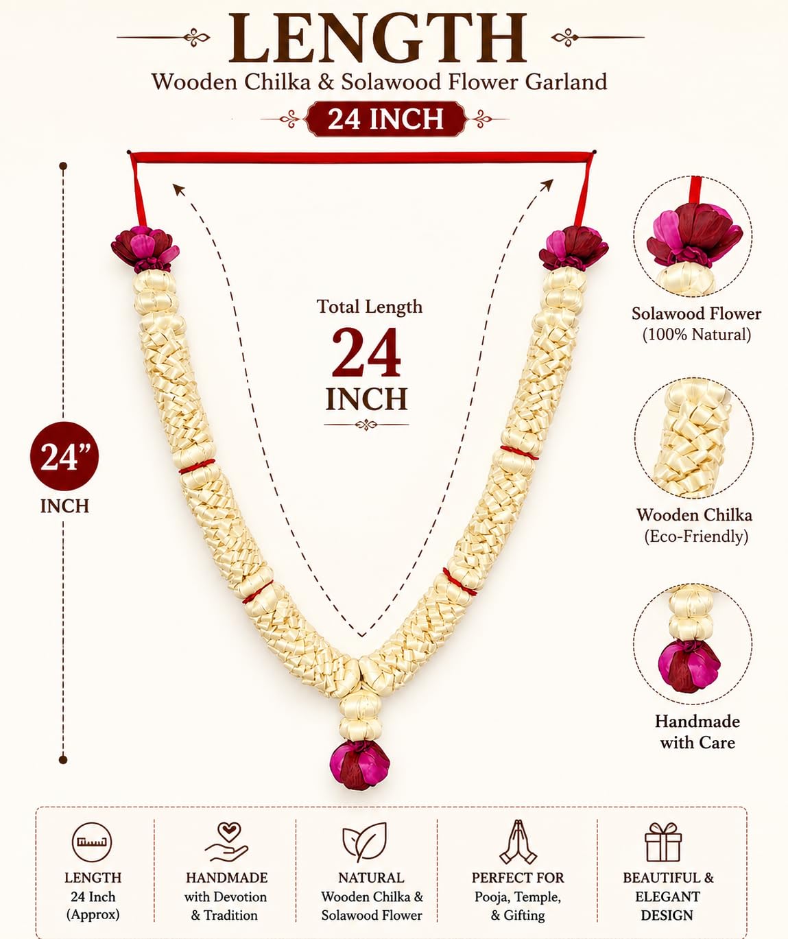 Wooden Chilaka Garland for Photo Frame Decoration | Traditional Wooden Beads Mala for God & Pooja Photo Frames | Handmade Decorative Sandalwood Garland 4