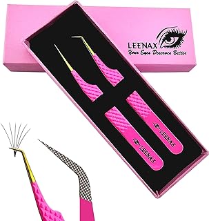 2 Pcs Pink Stainless Steel Tweezers for Eyelash Extensions, Eyelash Extension Tweezers Set, Volume Tweezers, Lash Extension Precision Tweezers, Extension tweezers.