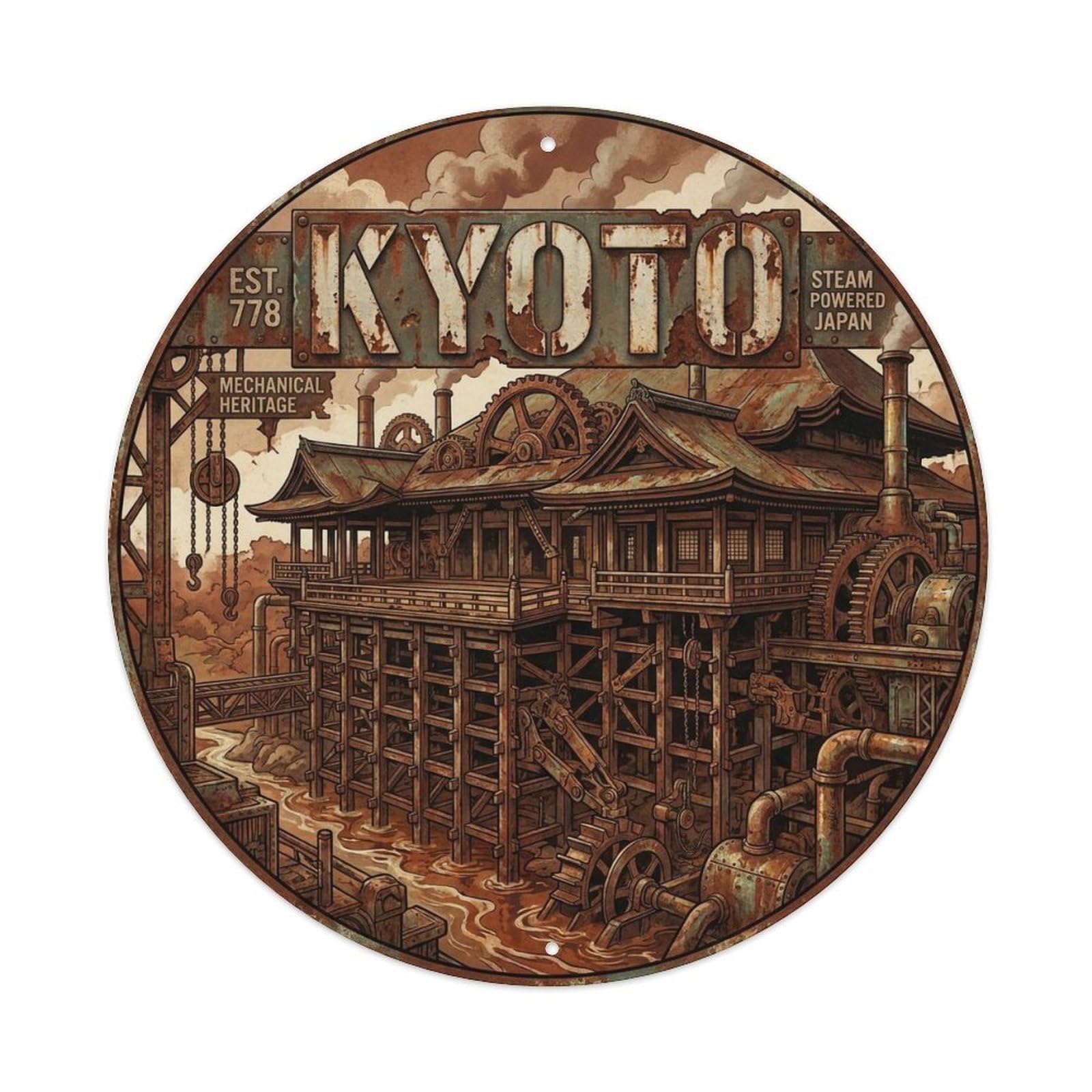 Vintage Travel Kyoto Japan Spirit Vintage Metal Tin Sign Plaque Wall Decor for Cafe, Club Bar, Office, Garden Metal Poster 8x8Inch