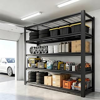 62" W Heavy Duty Wire Metal Storage Shelving, Adjustable 84" H Industrial Garage Storage Rack, 5000LBS Standing Utility Organizer for Basement, Warehouse, Workspace