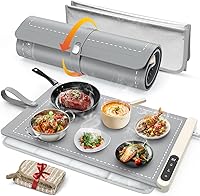 FYY Rollable Food Warming Mat with Heat-Resistant Pad - Protects Countertops, Rapid Even Heating, 6 Temps, 6H Timer, Portable Grey