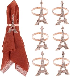 Homoyoyo Set of 6 Rose Eiffel Tower Bling Diamond Gold Napkin Rings,Summer Napkin Buckles for Western Wedding,Bling Crystal Rhinestone Holders,Fall Farmhouse Dining Table Decor