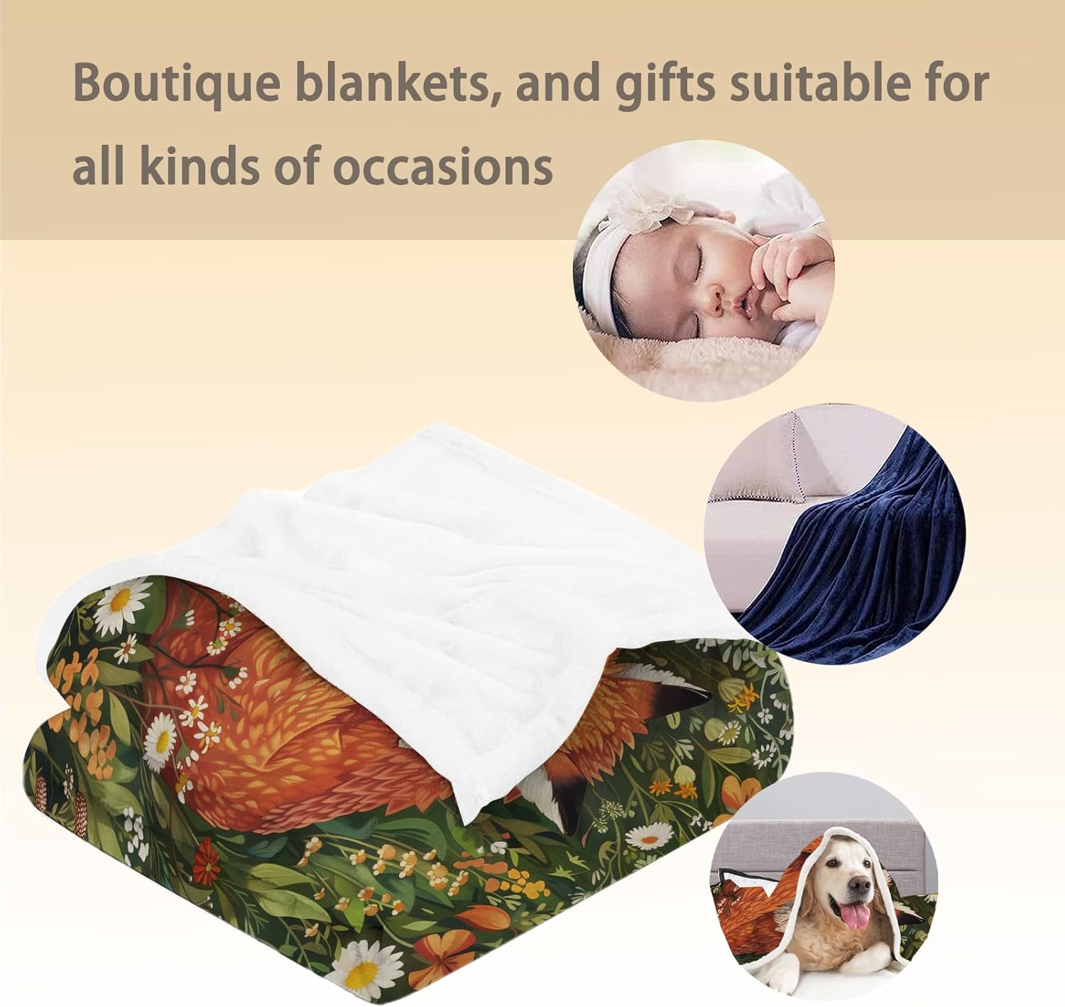 Hand Drawn Fox Blanket, Soft Fuzzy Lightweight Animal Flannel Throw Blanket Perfect for Couch, Bed, Travel & Outdoor Use, Warm Cozy Decor Blankets for Adults Kids Women Girls 60×50 in - Image 5