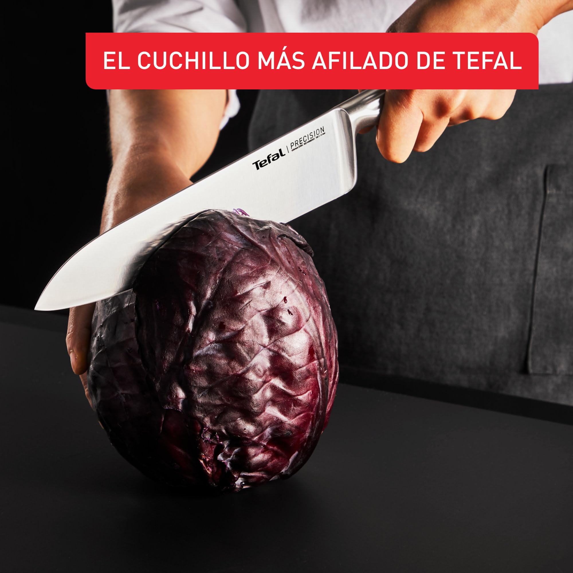 Tefal Precision, Juego de 3 Cuchillos de Cocina, Chef 20 cm, Multiusos 12 cm, Pelador 9 cm, Corte preciso, Afilado óptimo y duradero, Acero inoxidable alemán, Mango ergonómico antideslizante, K289S334