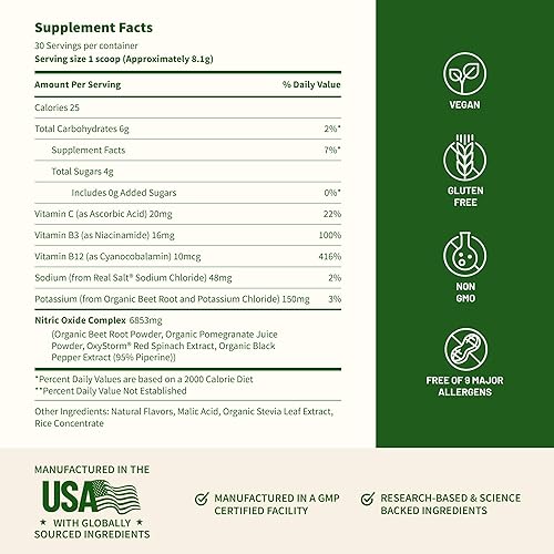 Vista 7 de Snap Supplements Polvo orgánico de óxido nítrico de raíz de remolacha, apoya la energía y la circulación saludable, 8.8 onzas