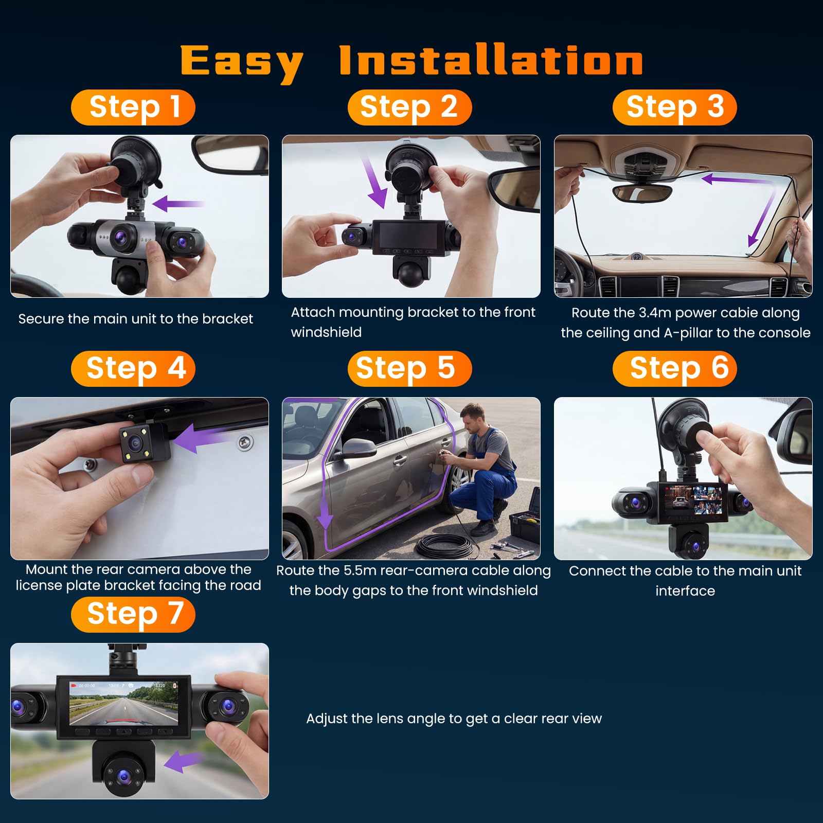 Dashcam Coche 5 Canales, 360°Dash CAM 1080P Delantera y Trasera Izquierda Derecha +cámara Trasera, con Tarjeta SD de 64GB, Cámara para Coche con Grabación en Bucle Visión Nocturna