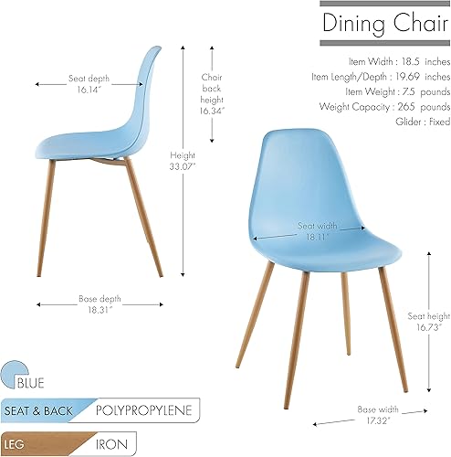 Miniatura 2 de Porthos Home Oban - Juego de 2 sillas de comedor con carcasas de plástico duraderas y patas de hierro cónicas en acento amaderado (ideal para