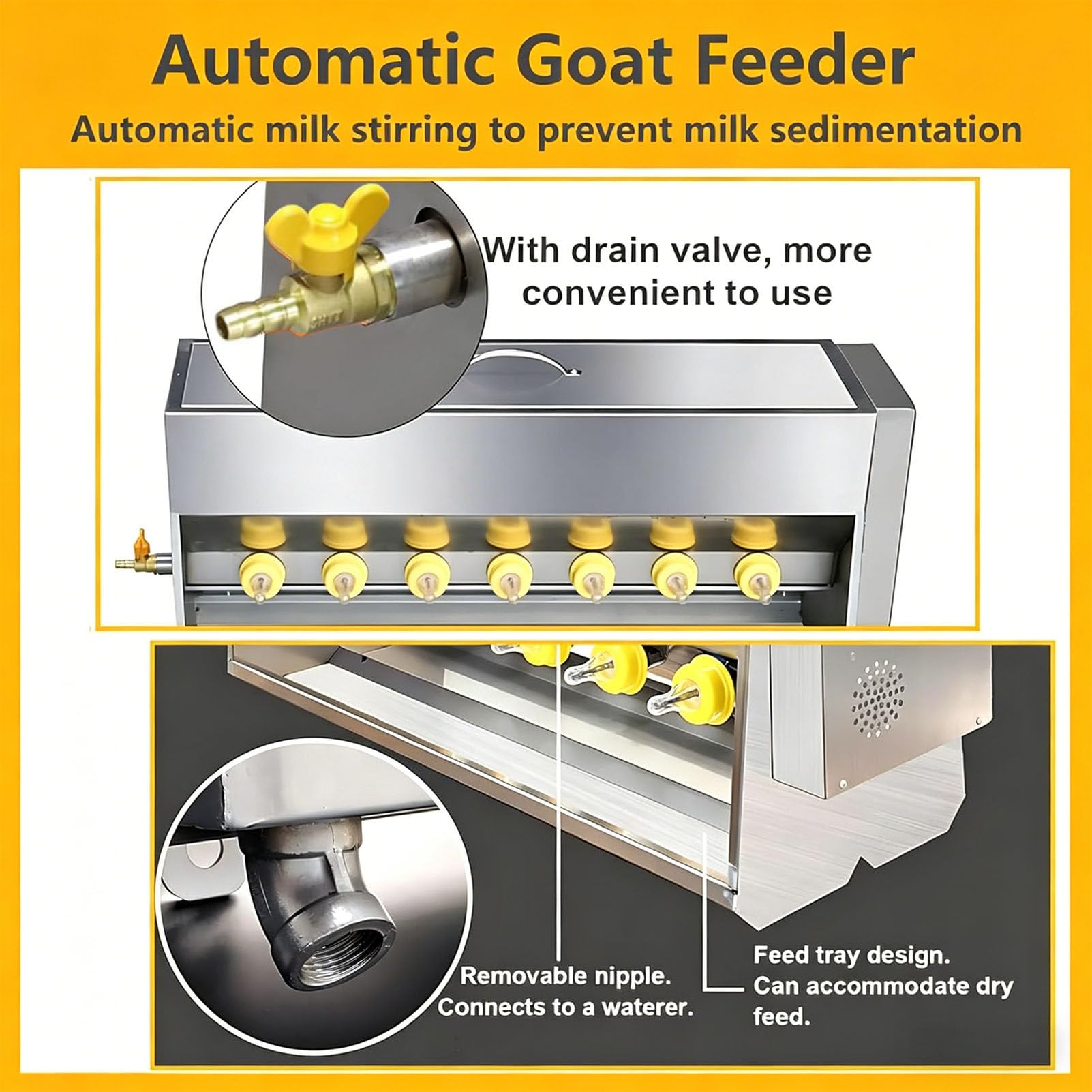 Dispensador automático de Leche para lechones de Acero Inoxidable con Orificio de Sonido, tetina de Gel de sílice 10/14, Dispositivo de agitación automático para la alimentación 15L/10Nipples