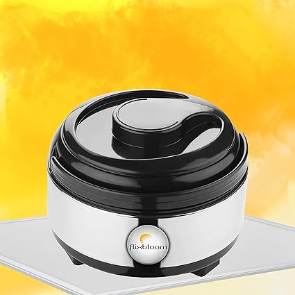 FLIXBLOOM Stainless Steel Classic Casserole - 1 Pc, Silver & Black Solid Thermoware Double Wall Insulated Casserole Hot Pot for Hot Meal, Chapati, Curry, Roti, Silver (2000ml)