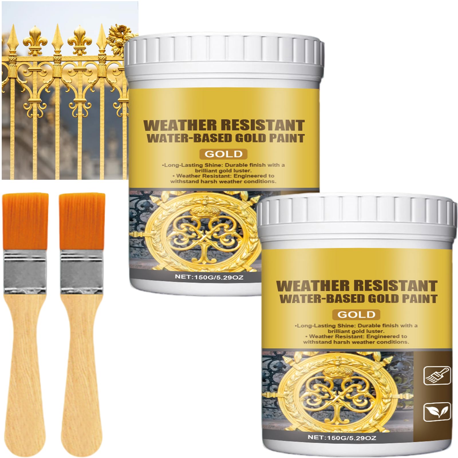 Peinture dorée extérieure acrylique métallique effet feuille d'or pour bois, 2pc